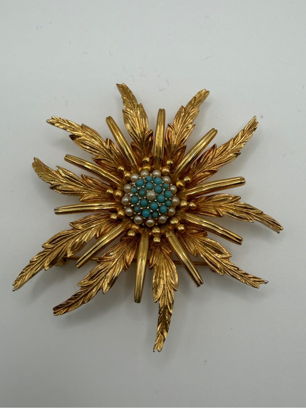 Marcel Boucher Starburst Brooch Turquoise Pearl 7016